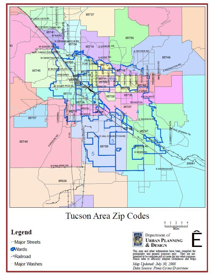 Tucson Zip Code Map For Tucson Area Communities